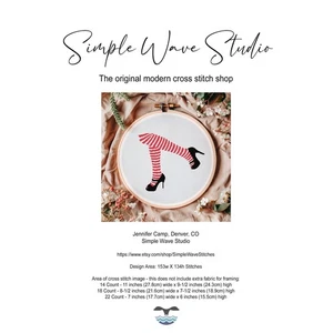 Subversive Red Stocking Sexy Legs High Heels Counted Cross Stitch Pattern Kit - Picture 1 of 6
