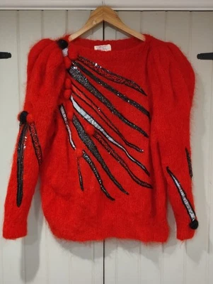 vintage 1980s Mikki Maltz red mohair jumper puff sleeves one size - Image 1 of 4