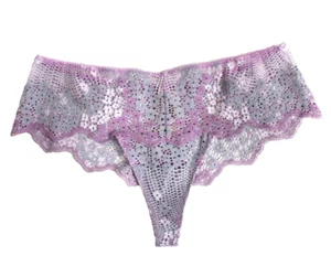Victoria's Secret Floral Lace Sheer Wide Side Hipster Thong Panty Purple Size XS - Picture 1 of 2