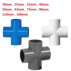 PVC Water Supply Pipe Fitting Equal Straight Cross Connector White Blue Gray Kit - Picture 1 of 9