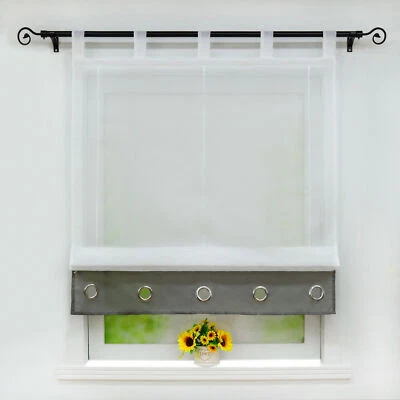 Voile Raffrollo Küche Raffgardine Landhaus Vorhang Gardinen mit Schlaufen Modern - Bild 1 von 4