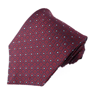 Corbata Roberto Villini Para Hombre Borgoña Seda Geométrica Azul Cuadrados Corbata 59" 3.75” Foto 1 de 4