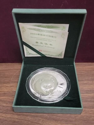 Moneda de plata de 5 OZ de 50 yuanes China Panda 2003 rara con caja y certificado de autenticidad  Foto 1 de 4