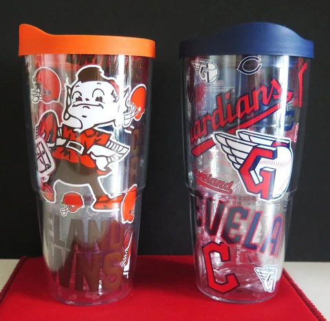 TWO (2) BEAUTIFUL, CLEVELAND BROWNS/GUARDIANS, 24oz TERVIS TUMBLERS Cover