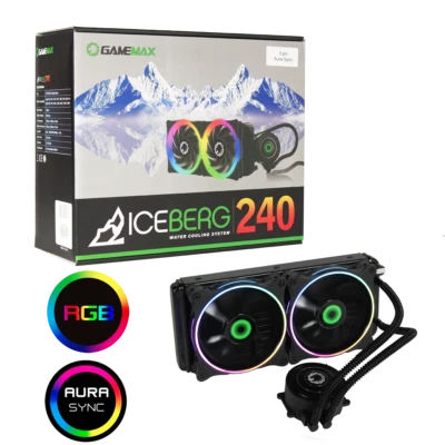 GameMax Iceberg 240mm ARGB AIO Water CPU Cooling 3-Pin AURA Sync Intel AMD - Image 1 of 4