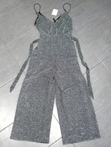 Damen H&M DIVIDED JUMPSUIT Schwarz Silber Glitzer Retro Party Disco Gr. S Small - Bild 1 von 6