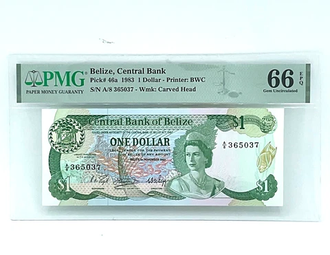 Belize $1 (One Dollar) 1983 Pick# 46a PMG 66  EPQ Gem Uncirculated R#18 Cover