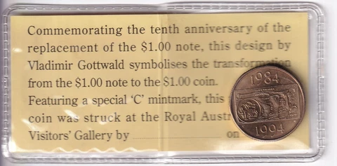 AUSTRALIA: 1994 $1 DOLLAR DECADE COMMEMORATIVE C CANBERRA MINTMARK COIN Cover