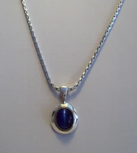 VINTAGE 16" SILVER TONE BLUE MOON STONE PENDANT NECKLACE SAC #XM - Picture 1 of 4