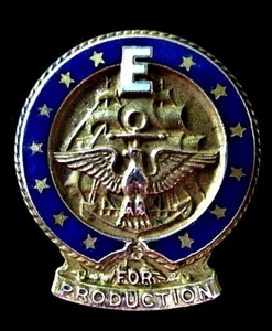 VINTAGE 1942 WWII 'E FOR PRODUCTION' ENAMELED BADGE BY BASTION BROS. NEW YORK - Picture 1 of 4