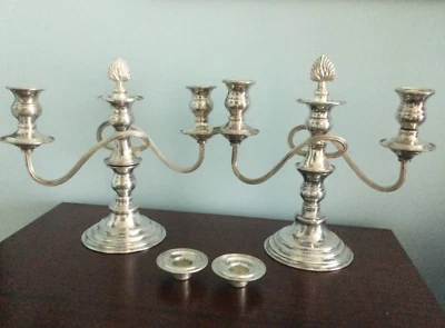 2 Vintage Silver Plate Sheffield Candelabras 3 Nozzle Candle Stick Holders DsVa - image 1 of 4