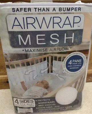 Airwrap Mesh Cot Protector - 4 Sided White Cot/Cotbed Breathable Bumper • 17.99£