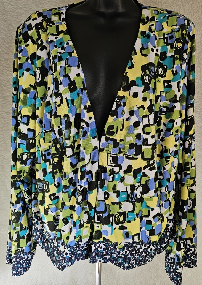 Maggie Barnes Womens Cardigan Shirt Top Blouse Size 2X Multicolor Geometric - Image 1 of 4