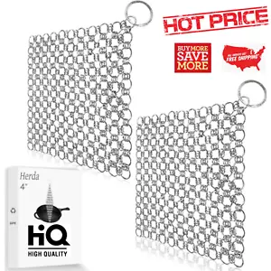 Iron Skillet Scrub Brush Pan Cleaner Chainmail Scrubber Cookware Kitchen Tool 2P - Picture 1 of 12