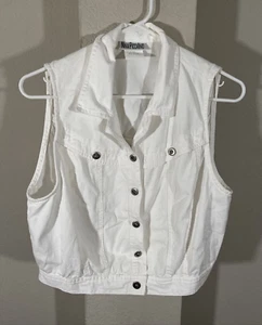 Chaleco Nina Piccalino Talla 10 Blanco Denim Sin Mangas - HECHO EN EE. UU. *Manchas - Imagen 1 de 5