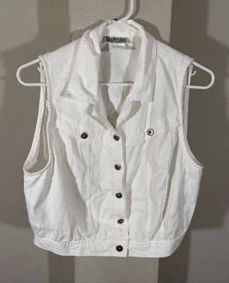 Nina Piccalino Size 10 White Denim Sleeveless Vest * Made In USA *Stains - Image 1 of 4
