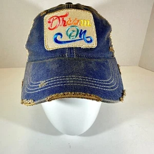 Judith March Dream On Distressed Mesh Trucker Snapback Hat Cap Denim Rainbow - Picture 1 of 16