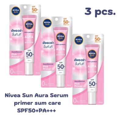 3 x 30ml  New Nivea Sun Aura Serum SPF50+PA+++ Protect your skin clear Sunscreen - Image 1 of 4