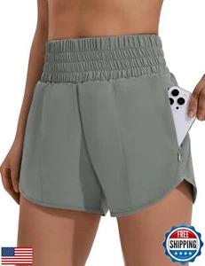 PINSPARK Women Athletic Shorts Quick Dry Running Short Workout Gym High Waist - Picture 1 of 5