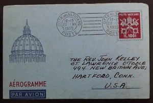 1955 Vatican City 100L Stamped Aerogramme sent to Hartford USA - Picture 1 of 3