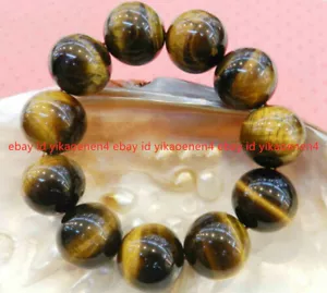 "GROSSES NATÜRLICHES 20 mm AFRIKANISCHES TIGERAUGE EDELSTEINE RUNDE PERLEN ARMBAND 7,5" - Bild 1 von 12