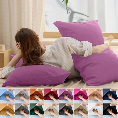 LARGE PILLOW CASES 2 X MICROFIBER HOUSEWIFE PAIR PACK PLAIN PILLOW COVERS LUXURY - Image 1 of 4