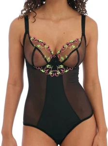 Freya Loveland Body Black Size 30F 8 Underwired Plunge Bra Mesh No VPL 401093 - Picture 1 of 12