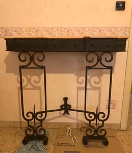 antique Italian pink marble top console table with mirror and chandelier - Picture 1 of 6