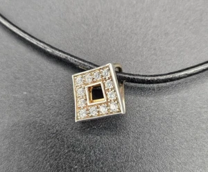 Diamonique 5/8" Gold Clad Sterling Silver CZ Square Pendant 16-18" Necklace - Picture 1 of 4