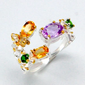 Handmade jewelry  Natural Amethyst Citrine Silver Ring 925 Sterling / RVS100 - Picture 1 of 7