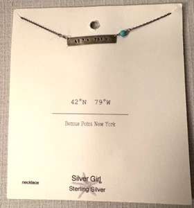 NEW! Sterling Silver Necklace-Bemus Point, NY-Latitude and Longitude-Blue - Picture 1 of 3