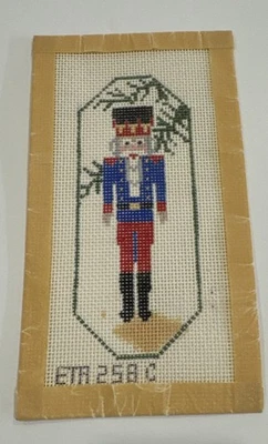 ETA Handpainted Needlepoint Canvas Nutcracker Ornament Blue & Red 14 Ct *Stain - Image 1 of 4