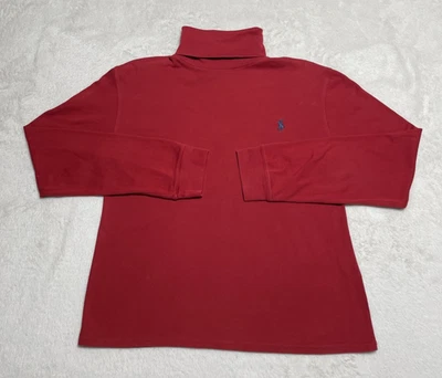 Ralph Lauren 高领毛衣女孩大号红色长袖蓝色标志小马 — 第 1/4 张图片