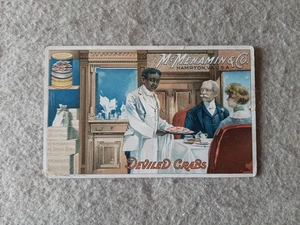 Tarjeta comercial de colección McMenamin & Co Hampton VA Deviled Crabs lata de ostras - Imagen 1 de 5