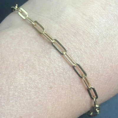 7508 Vermeil 14K sobre 925 Clip de papel Pulsera de eslabones 3,6 gramos 7,5" Foto 1 de 2