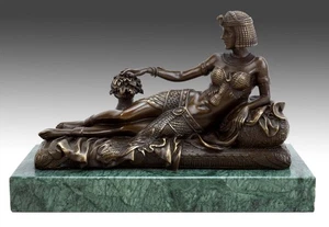 Erotic Nude Cleopatra Bronze Sculpture J. Patoue Egypt Queen 25cm Marble Base - Picture 1 of 8