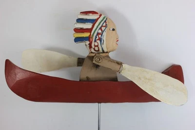 Antique Native American Indian Canoe Wood Whirligig Primitive Folk Art Old Paint - Image 1 of 4