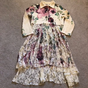 Origami by Vivin Lace Floral Dress Women's Size L/XL Boho Western Lagenlook - Picture 1 of 8