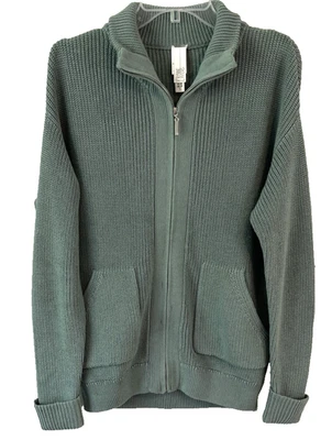 Marla Wynne Layers Zip Cardigan Knit Sweater Sz M Green Long Sleeve Women AA807 — 第 1/4 张图片