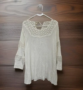 Free People Bluse Damen große Tunika elfenbein Spitze Bauern Boho Top Häkel Baumwolle - Bild 1 von 7