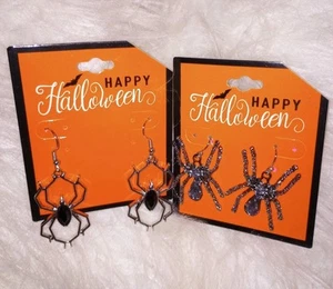 Spinne Ohrringe 2 Sets Halloween Silber Schwarz Strass M-L Ohrhänger - Bild 1 von 16