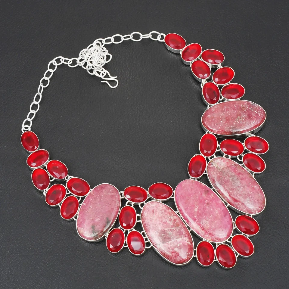 Rhodonite Simulated Ruby Gemstone Handmade Big Necklace Jewelry 146 Gms LBN-7443 - Image 1 of 1