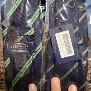 Charles Tyrwhitt Lot 2 Men Ties Silk Made In London Navy Blue With Stripes Nwt - Picture 1 of 13