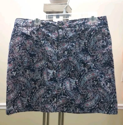 Falda Croft & Barrow Línea A Azul Marino 4 Bolsillos Multicolor Paisley Talla 14   Foto 1 de 4