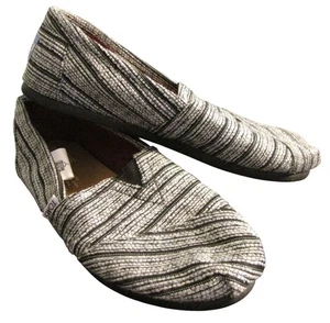 Toms 6.5 Black White Silver Stripe Slip On Shoes - Picture 1 of 5