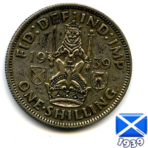 A SCOTTISH 1939 GEORGE VI SHILLING (SILVER .500) 86 Years Old! (Re: 1939_13/4) - Picture 1 of 2
