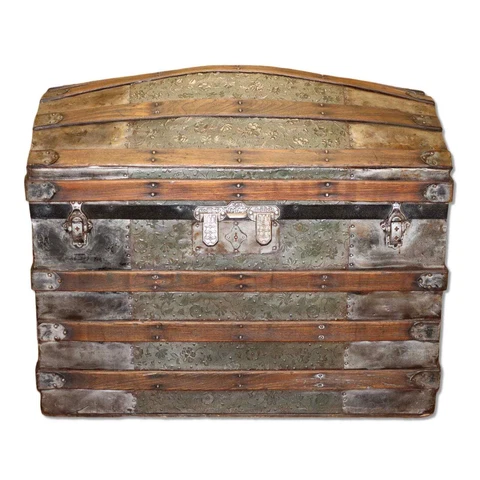 Ships Free Camelback Dome Top Steamer Trunk Flower Garden Emboss 34" 1870's Cover