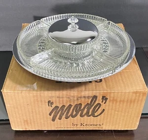 NOS Kromex MODE Lazy Susan 200 Sparkling Glass/Chrome c1950s USA 14"d Party Tray - Bild 1 von 13