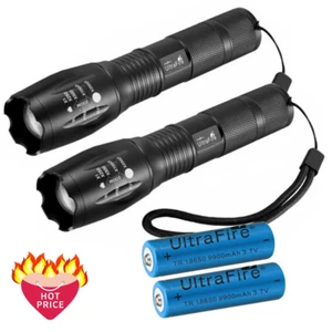 2X Rechargeable Battery 3.7V Battery +2PCS Tactical Zoom Flashlight Torch - Picture 1 of 12