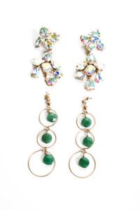J Crew Designer Womens Crystal Dangle Statement Green Stone Dangle Earrings lot2
